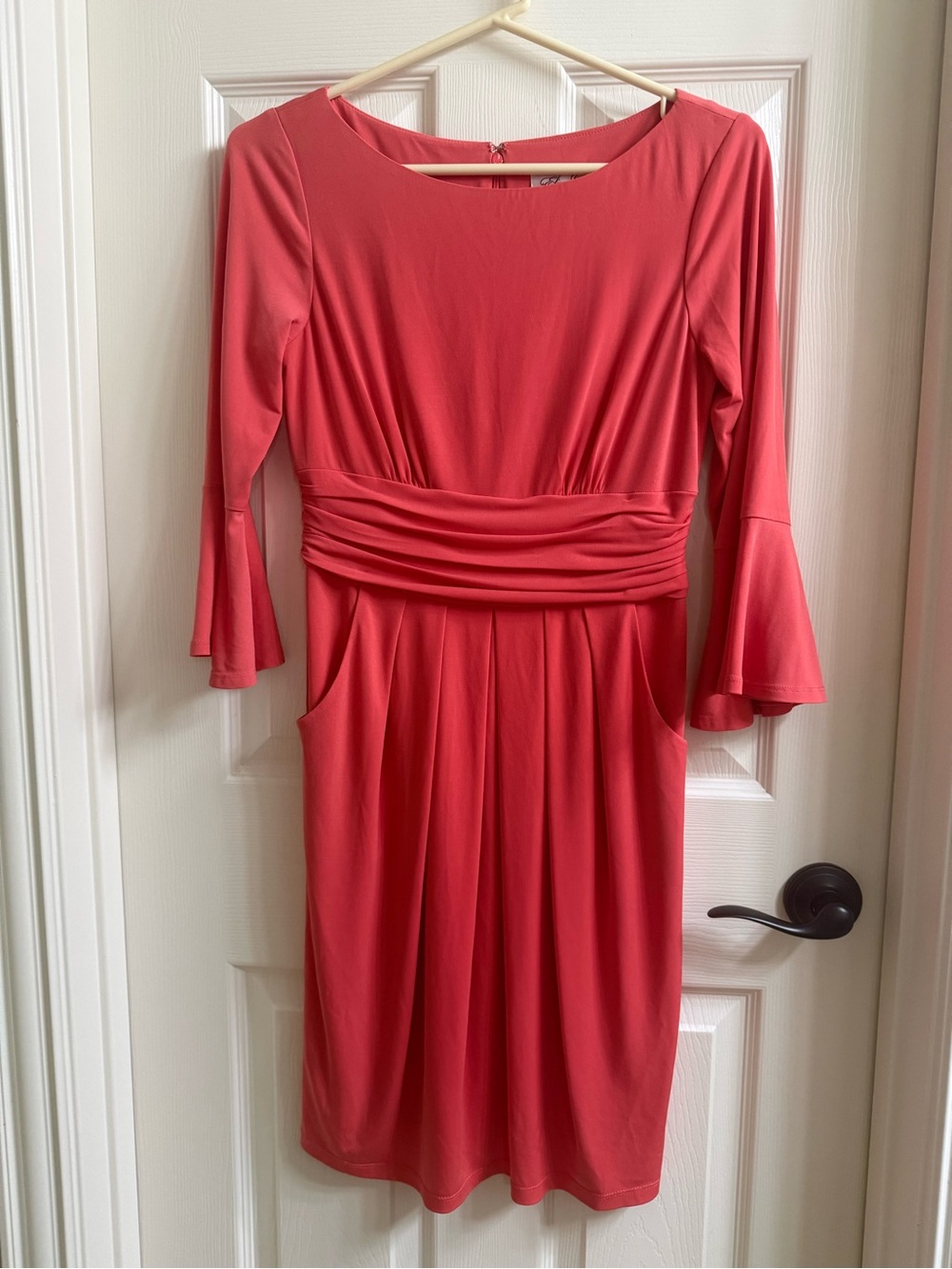 Eliza J Coral Long-Sleeve Ruched Waist Dress